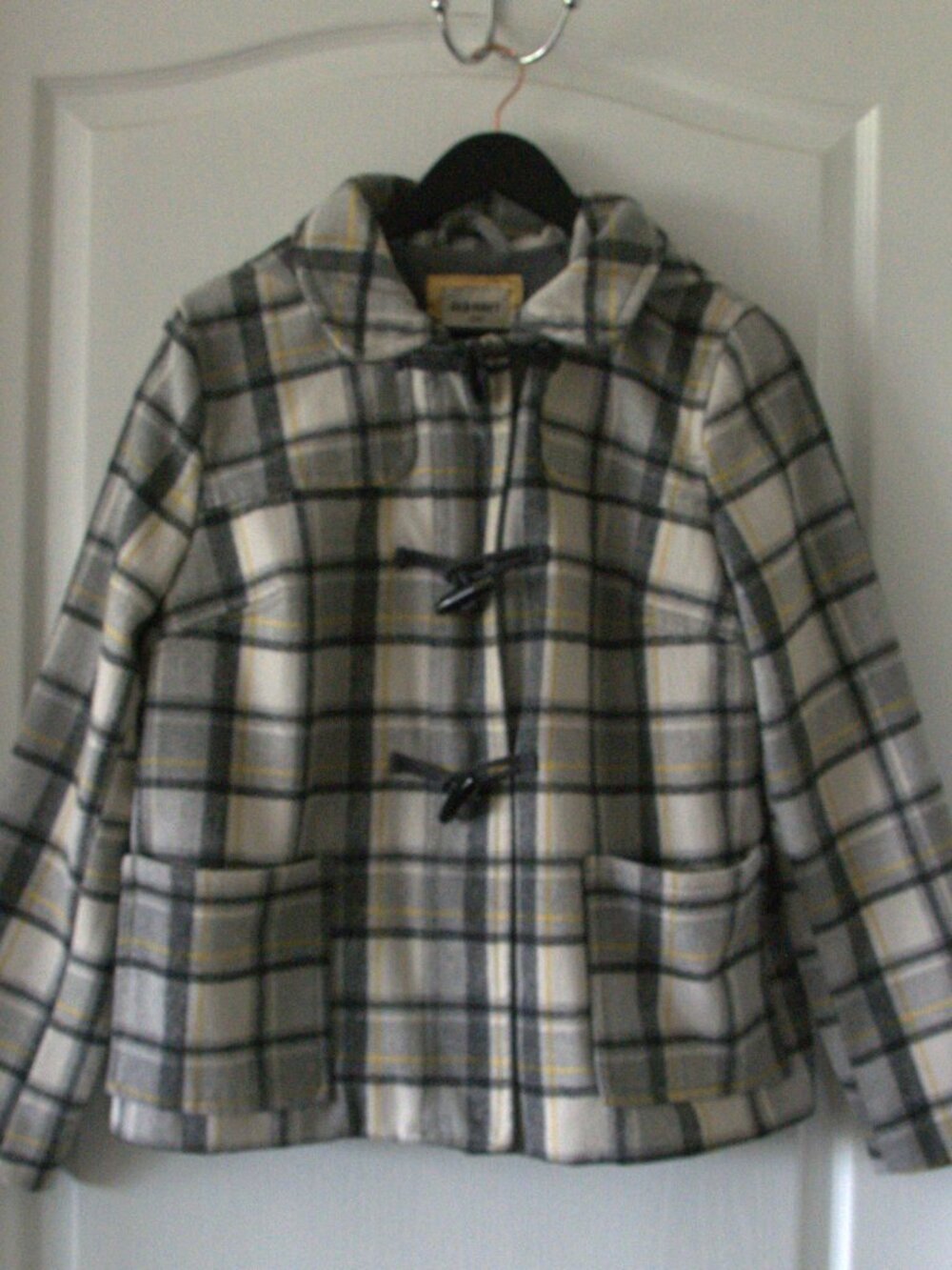 Old Navy Hooded Plaid Toggle Duffle Wool Coat size Large - Picture 2 of 10